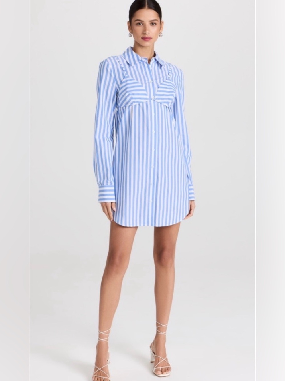 STAUD Alita Striped Tunic Button Down Bra Top Shirt Dress